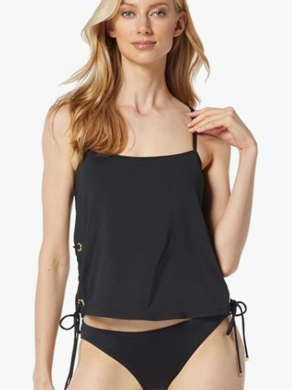 NWT! Michael Kors Black Grommet Side Tie Swimsuit Tankini Set NEW!